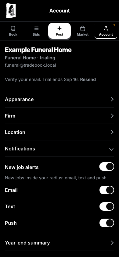Account → Notifications with the Text toggle